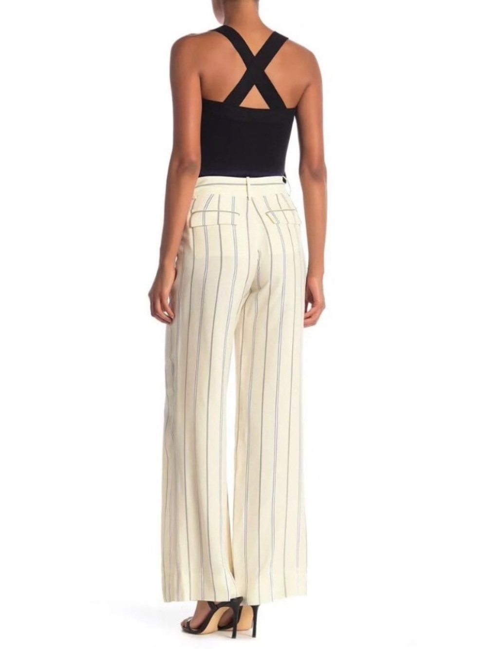 Derek Lam Light Yellow Wide-Leg Pants with Black & White Pinstripes SZ 8 EUC - Picture 14 of 15